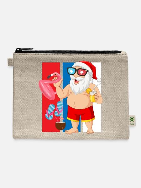 Christmas In July Vintage Summer Beach Vacation - Hemp Carry All Pouch - natural