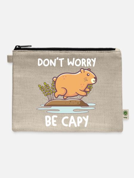 Retro Rodent Funny Capybara Dont Be Worry Be Capy - Hemp Carry All Pouch - natural