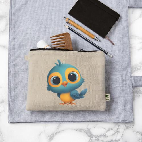 Joyful Cartoon Bird Standing in Yellow and Blue - Hemp Carry All Pouch