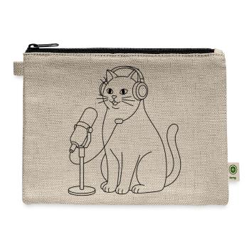 Cat DJ with Microphone - Hemp Carry All Pouch - natural - Front