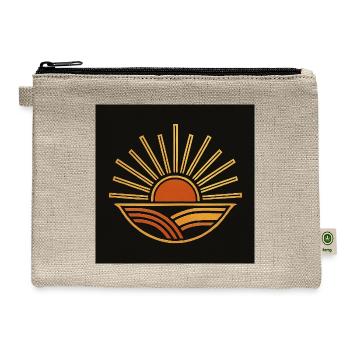 Sunrise Over Ocean Waves Emblem - Hemp Carry All Pouch - natural - Front