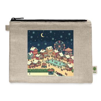 Winter Pixel Village Night - Hemp Carry All Pouch - natural - Front