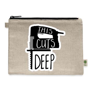 This Cuts Deep Funny Woodworking Jigsaw Pun - Hemp Carry All Pouch - natural - Front