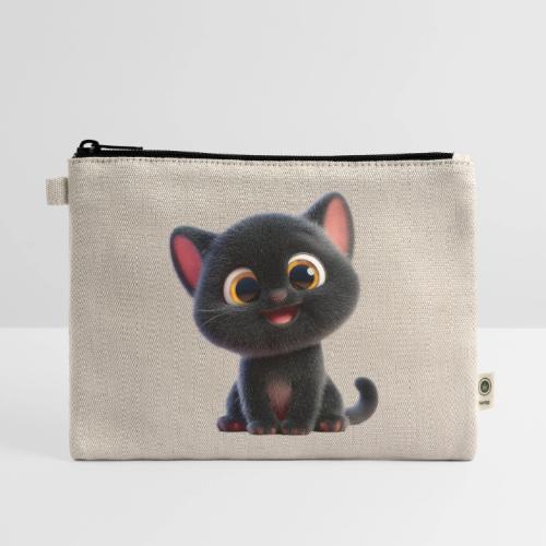 Adorable 3D Black Kitten with Big Eyes - Hemp Carry All Pouch