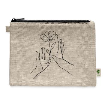 Minimal Line Art Hand With Flower Art - Hemp Carry All Pouch - natural - Front