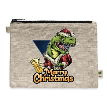 christmas santa claus T-rex dinosaur - Hemp Carry All Pouch - natural - Front