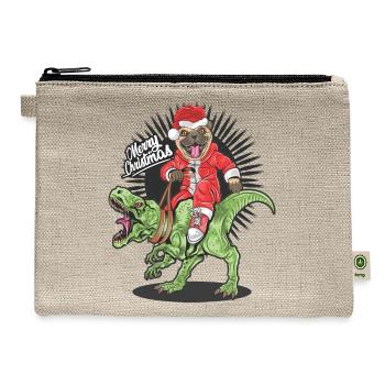 christmas santa claus pug dog riding rex dinosaur - Hemp Carry All Pouch - natural - Front