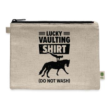 Equestrian Horse Vaulting Funny Lucky Horseback - Hemp Carry All Pouch - natural - Front