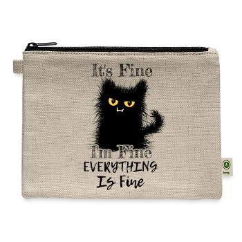 I'm Fine Everything Is Fine Fuzzy Cat Gift - Hemp Carry All Pouch - natural - Front