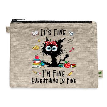 Black Cat It's Fine I m Fine Everything Is Fine - Hemp Carry All Pouch - natural - Front