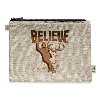 Cryptozoology Cryptid Design Bigfoot riding on - Hemp Carry All Pouch - natural - Front