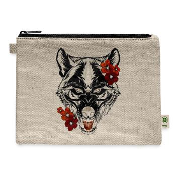 Wolf Flower Tatoo Vintage - Hemp Carry All Pouch - natural - Front
