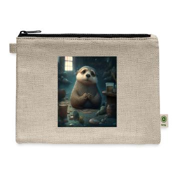 Self Conscious Worried Otter Funny Sea Otter Puns - Hemp Carry All Pouch - natural - Front