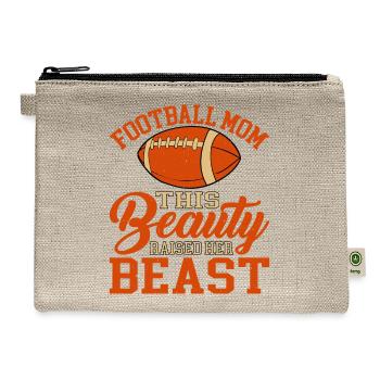 Football Mom, This Beauty Raised Her Beast 2 - Hemp Carry All Pouch - natural - Front