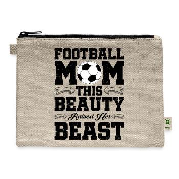 Football Mom, This Beauty Raised Her Beast - Hemp Carry All Pouch - natural - Front
