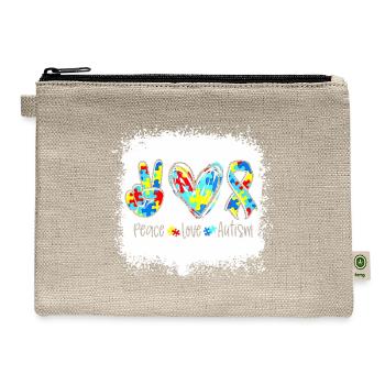 Peace Love Autism In April We Wear Blue For Autism - Hemp Carry All Pouch - natural - Front