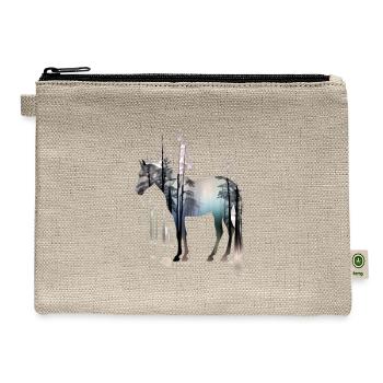 Horse and Forest Double Exposure Equestrian Horse - Hemp Carry All Pouch - natural - Front