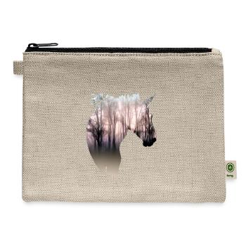 Horse and Forest Double Exposure Equestrian Horse - Hemp Carry All Pouch - natural - Front