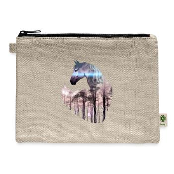 Horse and Forest Double Exposure Equestrian Horse - Hemp Carry All Pouch - natural - Front