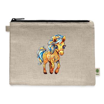 Pony Horse Rider Equestrian Horseback Riding - Hemp Carry All Pouch - natural - Front