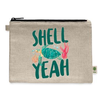 Sea Turtle Tortoise Pun Shell Yeah - Hemp Carry All Pouch - natural - Front