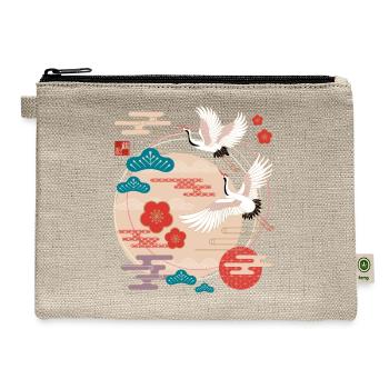 Japanese Cranes and Pine Trees - Hemp Carry All Pouch - natural - Front