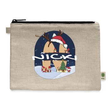 Awesome Nick Name w Santa Hat in Xmas Theme - Hemp Carry All Pouch - natural - Front