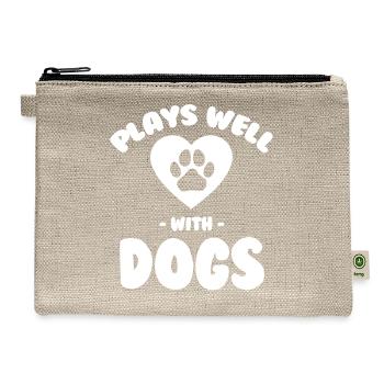 Plays Well With Dogs Funny Dog Walking Canine - Hemp Carry All Pouch - natural - Front
