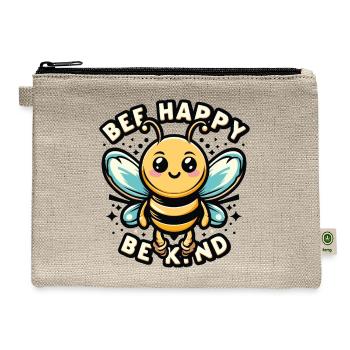 be happy be kind with bee character - Hemp Carry All Pouch - natural - Front