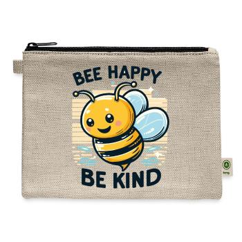 be happy be kind with bee character - Hemp Carry All Pouch - natural - Front