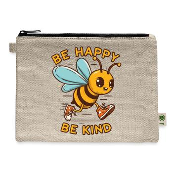be happy be kind with bee character - Hemp Carry All Pouch - natural - Front