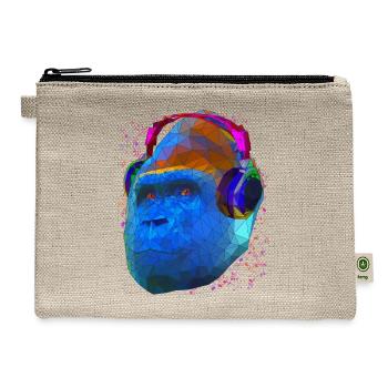 Gorilla with headphones low poly pop art - Hemp Carry All Pouch - natural - Front