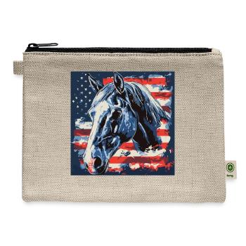Patriotic Horse American Flag Equestrian for a - Hemp Carry All Pouch - natural - Front