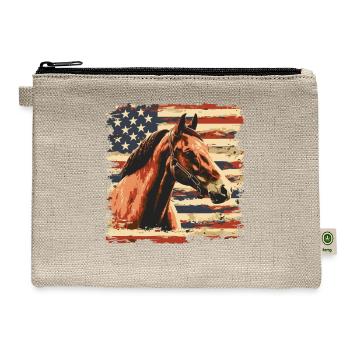Patriotic Horse American Flag Equestrian for a - Hemp Carry All Pouch - natural - Front