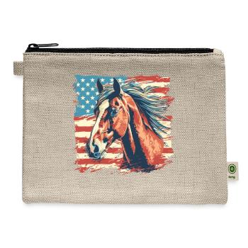 Patriotic Horse American Flag Equestrian for a - Hemp Carry All Pouch - natural - Front