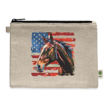 Patriotic Horse American Flag Equestrian for a - Hemp Carry All Pouch - natural - Front