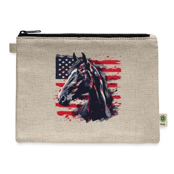 Patriotic Horse American Flag Equestrian for a - Hemp Carry All Pouch - natural - Front