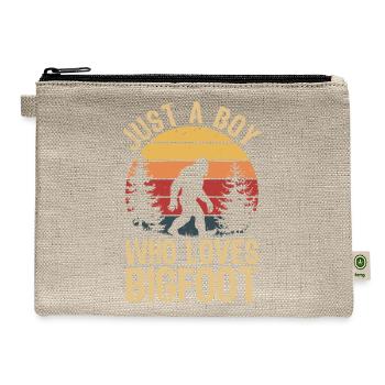 Just a Boy Who Loves Bigfoot Fun Cryptid Retro - Hemp Carry All Pouch - natural - Front