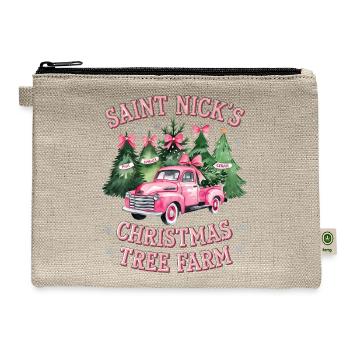 Saint Nick's Christmas Tree Farm, farm fresh trees - Hemp Carry All Pouch - natural - Front