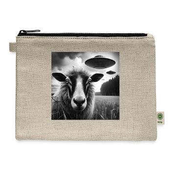 Sheep ram2, lamb Funny Graphic Selfie with UFOs We - Hemp Carry All Pouch - natural - Front