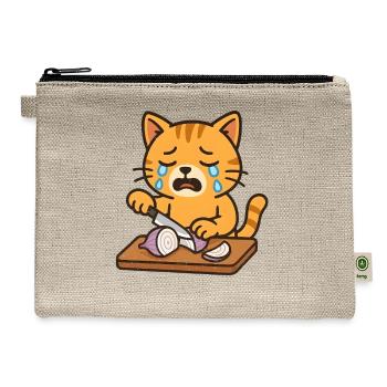 Kitten Cutting Onions Illustration - Hemp Carry All Pouch - natural - Front