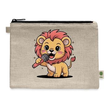  Lion Singing with Microphone Cute Cartoon for - Hemp Carry All Pouch - natural - Front