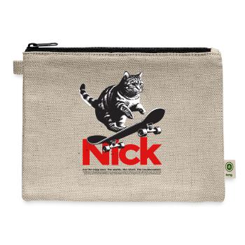 Cool Cat Skateboard with cute Boy Name NICK - Hemp Carry All Pouch - natural - Front