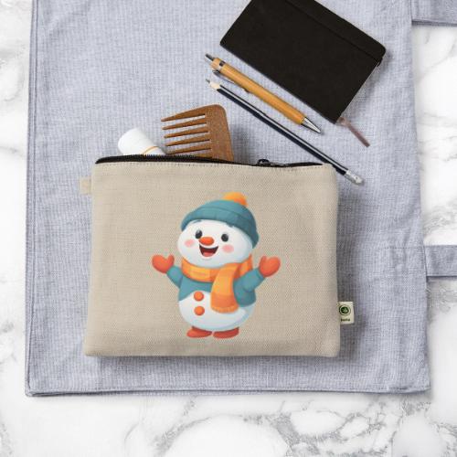 Joyful Cartoon Snowman with Winter Outfit - Hemp Carry All Pouch
