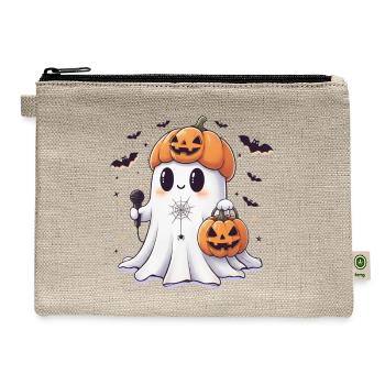 Pumpkin Ghost Microphone Halloween Tee - Hemp Carry All Pouch - natural - Front