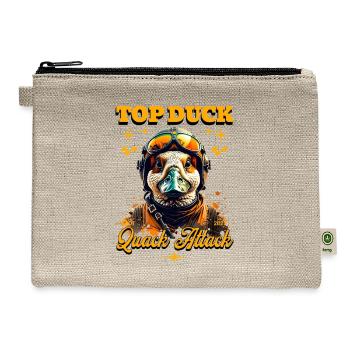 Unique Funny Duck Pilot Top Duck Quack Attack Art - Hemp Carry All Pouch - natural - Front