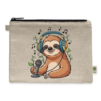 Sloth DJ with Headphones and Microphone - Hemp Carry All Pouch - natural - Front