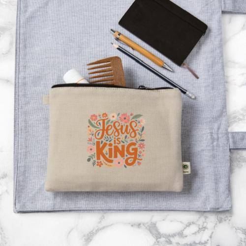 Jesus Is King – Floral Christian Typography Design - Hemp Carry All Pouch