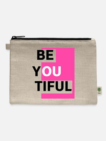 Be You Tiful Pink Block Design - Hemp Carry All Pouch - natural