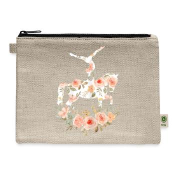 Floral Girl Vaulting Riding Equestrian Horse - Hemp Carry All Pouch - natural - Front